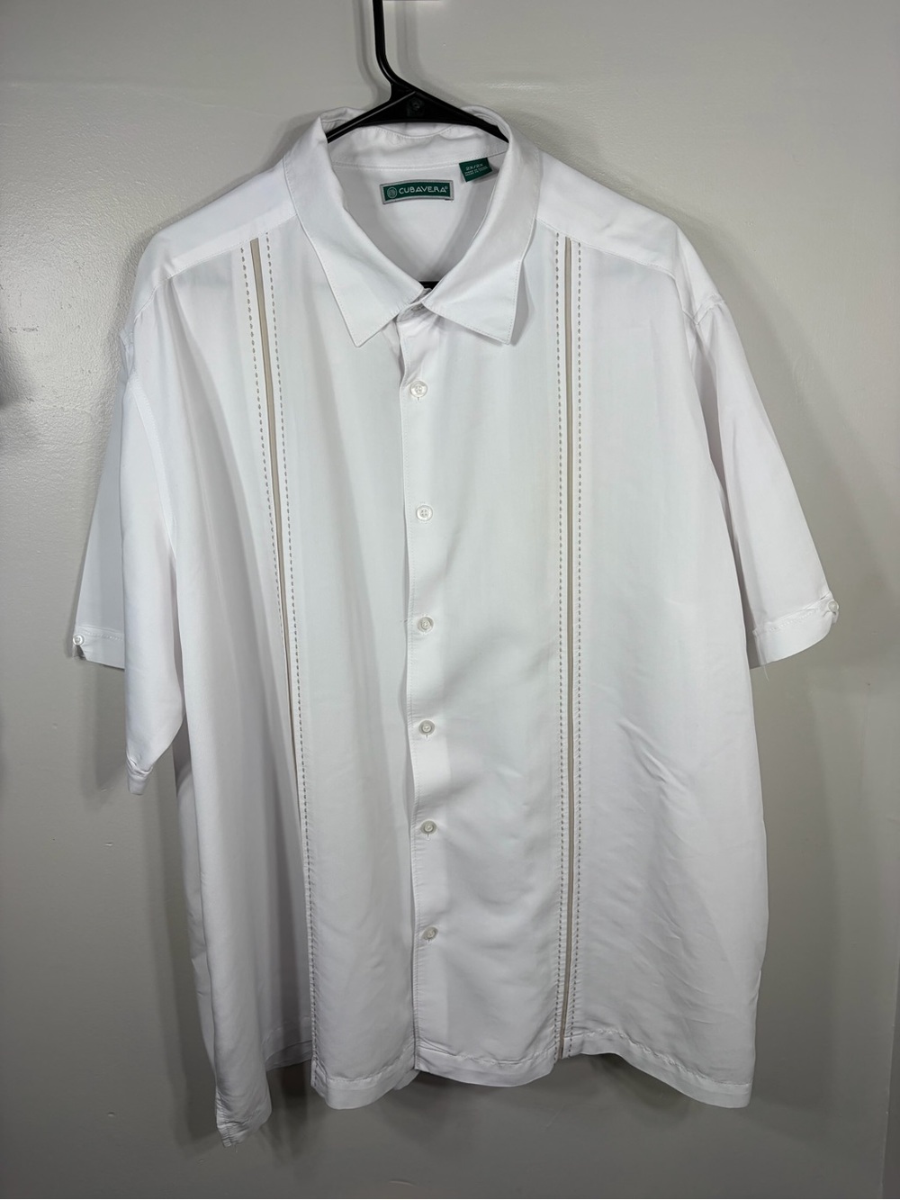 Cubavera White Guayabera Camp Shirt Men’s 2X Rayon Blend Short Sleeve Button Up